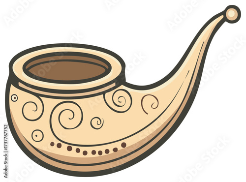Ornate smoking pipe with swirling details illustration on white background