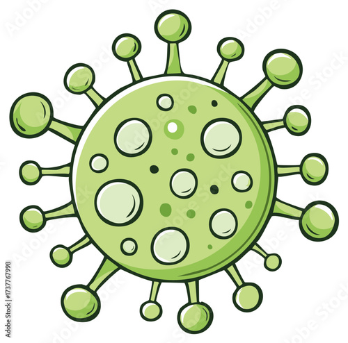 Illustration of a cartoon coronavirus or virus cell structure in green isolated.