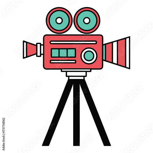 Retro film camera icon on tripod for photography and videography projects 