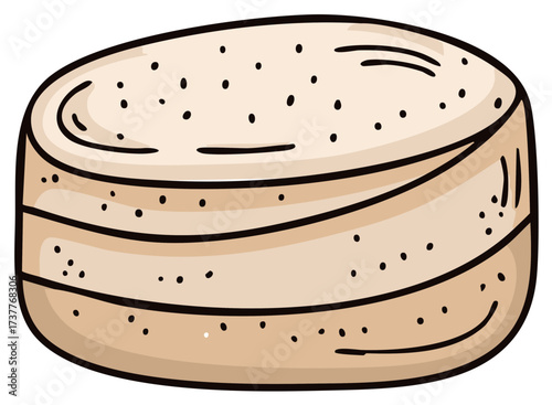 Hand Drawn Illustration of Round Bread with Seeds