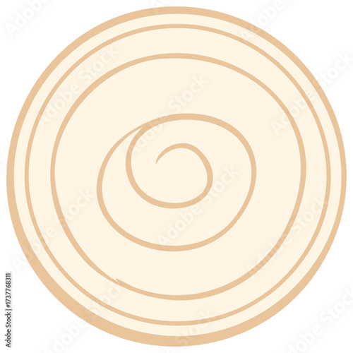 Beige Circle with Swirls Illustration Representing a Slice of Onion Rings or Tree Trunk