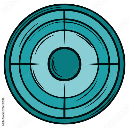 Teal colored bullseye target symbol with crosshairs in cartoon style