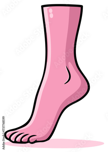 Stylized pink female foot shown in profile with toes extended