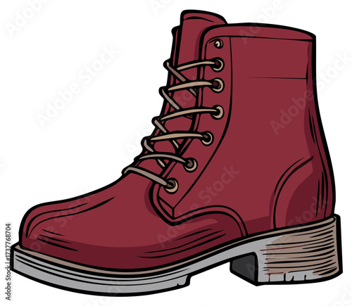 Classic red leather lace up combat boot with a rugged sole vector illustration