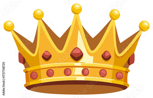Golden Crown with Decorative Elements, Royal Symbol, Power, Majesty, Coronation, Cartoon Illustration
