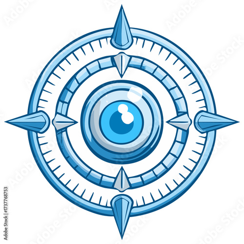 Cartoon Blue Eye Compass Rose Navigation Icon Vector Illustration