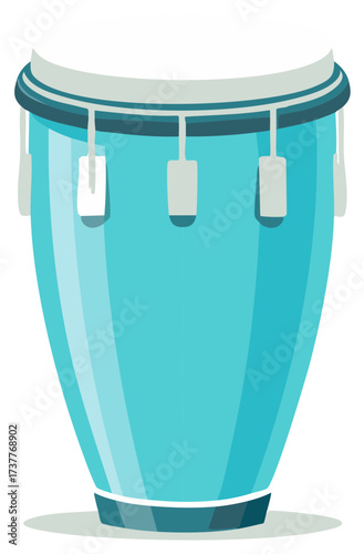 Bright blue conga drum with silver accents and a white playing surface