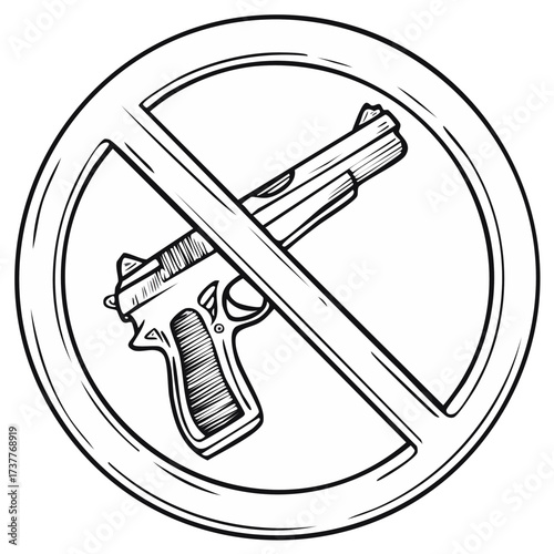 Banned firearm symbol illustration for anti gun violence campaign in black and white