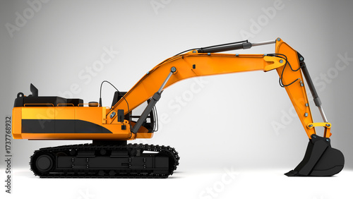 Orange crawler excavator on white background 3d render