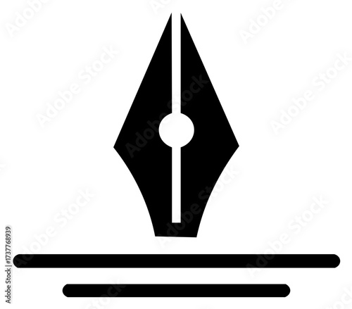 Minimalist black fountain pen nib icon with lines symbolizing writing and creative expression
