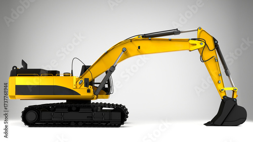 Yellow crawler excavator on white background 3d render