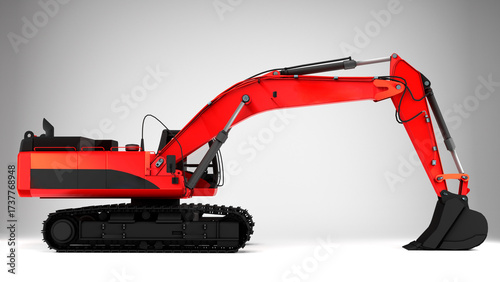 Red crawler excavator on white background 3d render