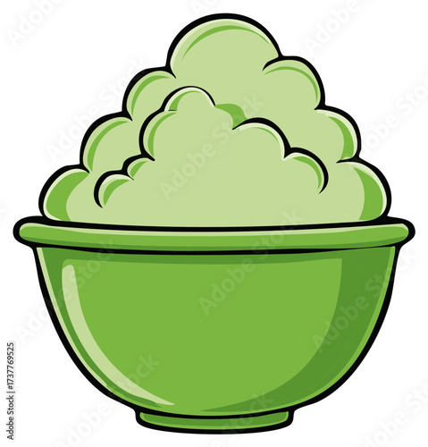 Green bowl filled with fluffy green substance illustration