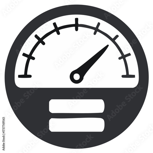 Speedometer Icon with Equal Sign Graphic in Dark Grey and White, Gauge Graphic