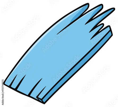 A torn strip of light blue paper or fabric with jagged edges and a thick black outline
