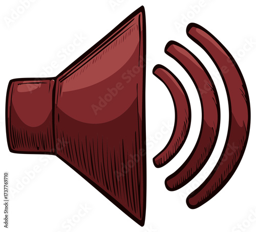 Stylized Speaker Icon Broadcasting Sound Waves in Burgundy Color Digital Art