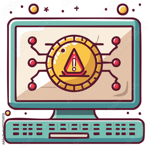 Digital Coin Warning on Computer Screen Illustrating Cybersecurity or Financial Alert