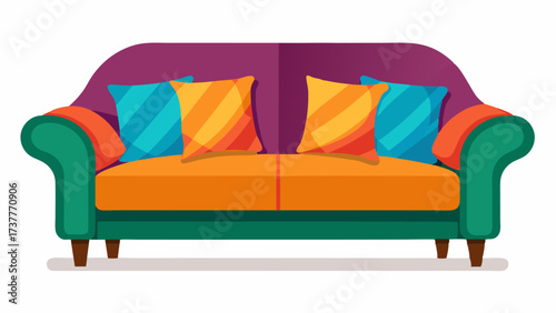 A plush velvet couch with colorful throw pillows inviting customers to sit and stay awhile.