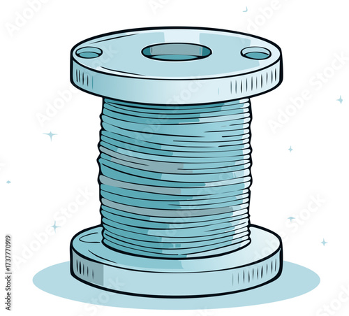 Blue thread wound on a spool with highlighted edges