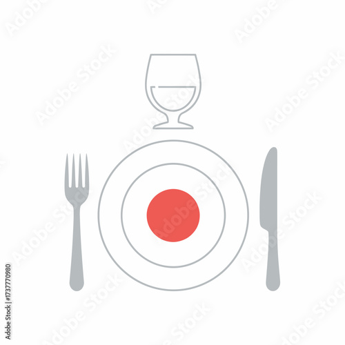 Elegant Place Setting with Plate, Cutlery, and Wine Glass Illustration.