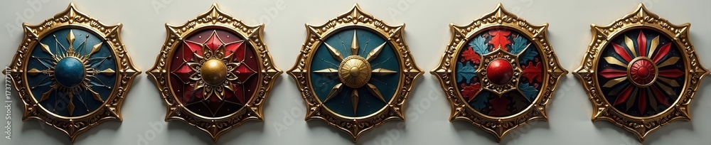 Fototapeta premium Elegant gold & silver foil badge designs, ornate frames , metal, element, design