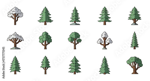 Diverse Collection of Pixel Art Trees for Game Development.
