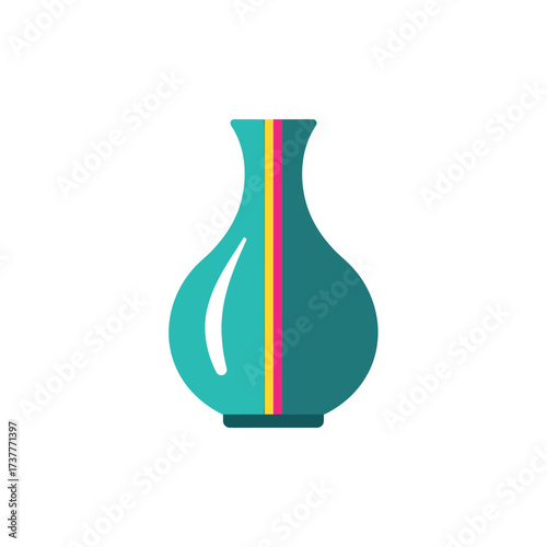 Elegant Teal Vase with Colorful Stripe Design, Decorative Home Accent.