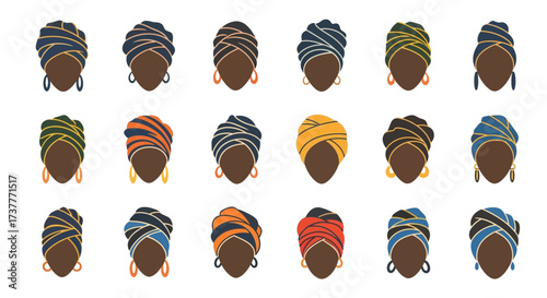 Diverse Collection of Women Wearing Traditional African Headwraps.