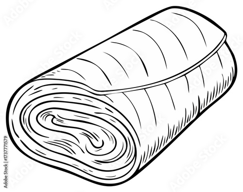 Simple graphic illustration of tightly rolled fabric swatch or textile samples isolated.