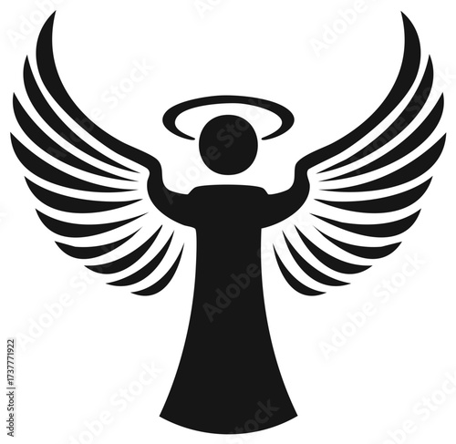 Stylized Angel Silhouette with Wings and Halo Symbolizing Faith or Spirituality