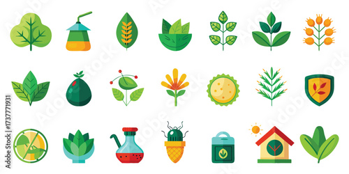 Agriculture, Gardening, and Organic Farming Concepts with nature, plant, leaf, sprout, tree, flower, fruit, vegetable, seed, soil, water, vector illustration. 