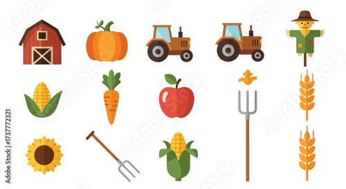 Farm elements and produce collection for harvest season.