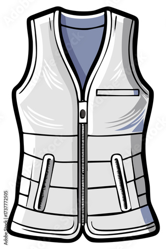 Sleeveless Puffer Vest with Zipper and Pockets Illustration