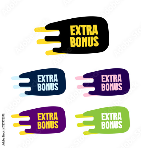 Set of abstract stickers in different colors with bonus text