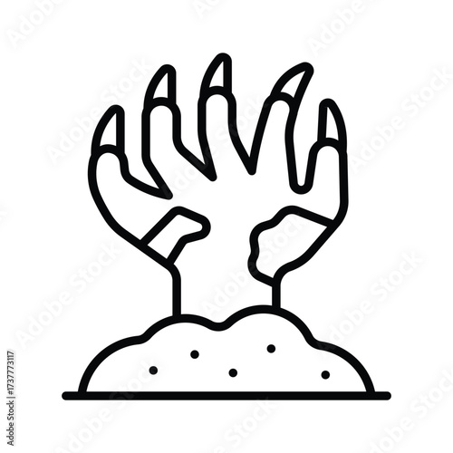 Horror zombie hand rising from grave, perfect scary Halloween art