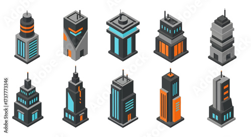 Isometric Futuristic Buildings - A Collection of Modern Architectural Designs.