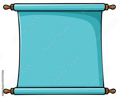 Blank scroll with turquoise paper and wooden handles, ready for text or design