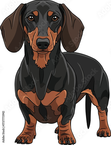 Dachshund dog standing alert facing front cute vector illustration