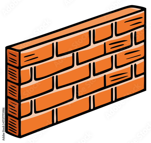Cartoon Brick Wall Texture with Orange Blocks and Black Outline