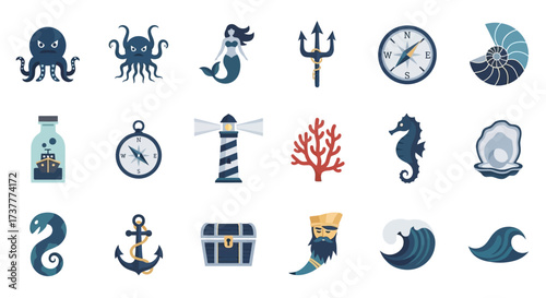 Nautical and Marine Life Icons Collection.