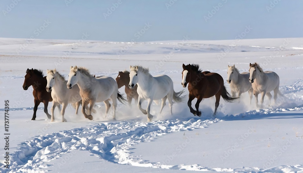 Naklejka premium horses in snow
