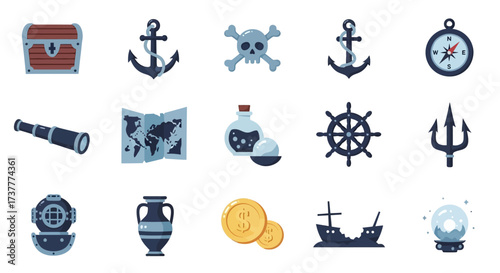 Pirate Adventure Icons - Treasure, Anchors, and Nautical Elements.