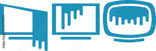 TVs and monitors with stains, broken TV, broken TV, vector icons of TVs and technology