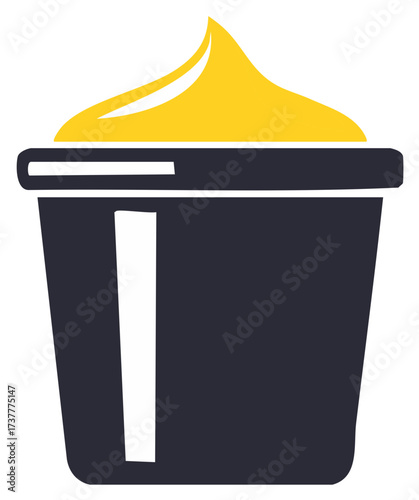 Stylized vector icon of a container with yellow cream, butter, or spread