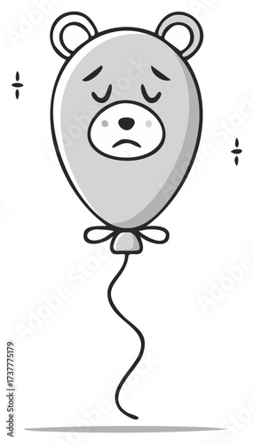 Sad gray cartoon bear balloon character illustration expressing disappointment and melancholy