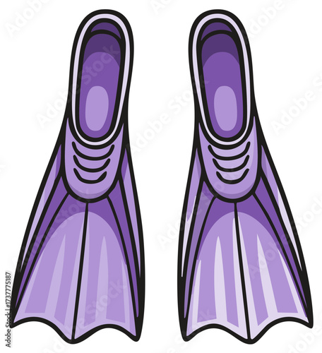 Pair of purple swim fins for underwater activity and water sports