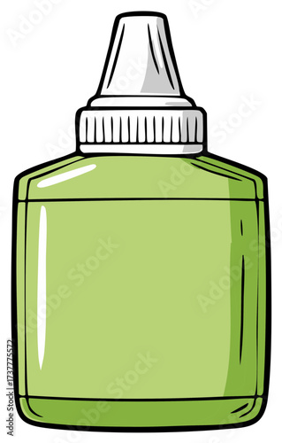 Cartoon illustration of a green plastic bottle with a white applicator nozzle for school crafts or glue