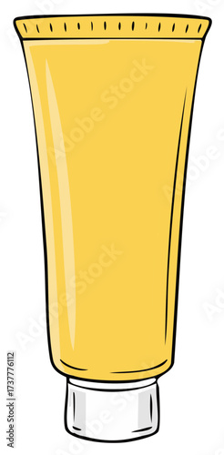 Simple yellow squeeze tube with a white cap and a textured top edge for contents