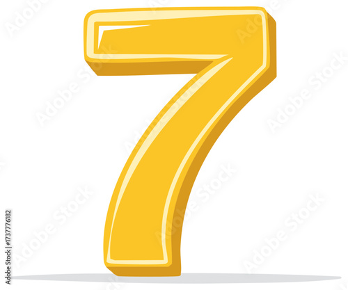 Bold golden number seven illustration in a fun 3D cartoon style