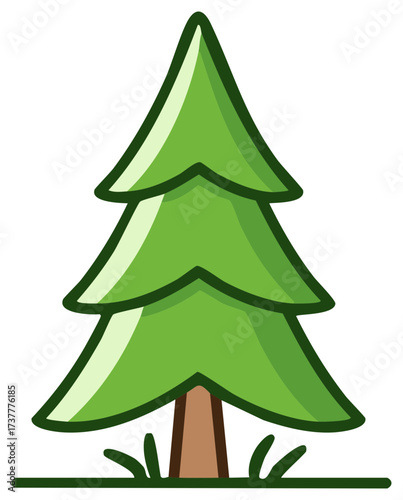 Cartoon illustration of a lush evergreen tree with grass.